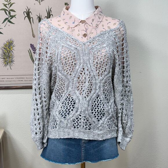 Vintage Y2k Mudd Gray Open Knit Slouchy Sweater Fairy Grunge Gloomy Coquette XS - Picture 1 of 5